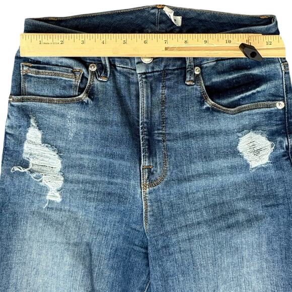 Good American Good Waist Blue Medium Wash Distressed Snake Pocket B322 sz 2 / 26 - Picture 4 of 9